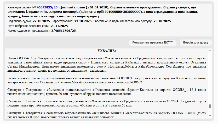 Про визнання виконавчого напису таким, що не підлягає виконанню