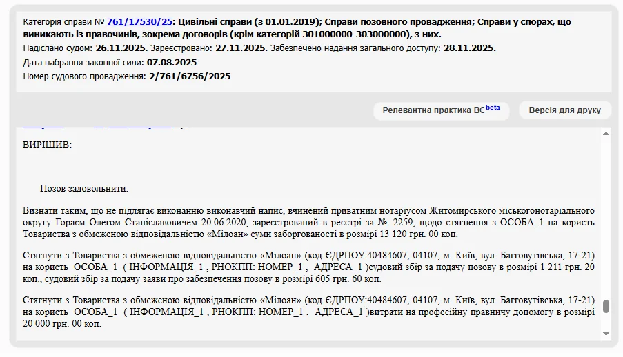 Про визнання виконавчого напису таким, що не підлягає виконанню