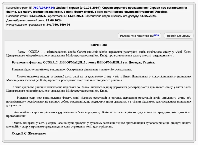 Встановлення факту смерті на тимчасово окупованій території
